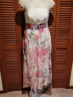 ELIZA J FLORAL PRINT ORGANZA FLOWY WIDE LEG JUMPSUIT